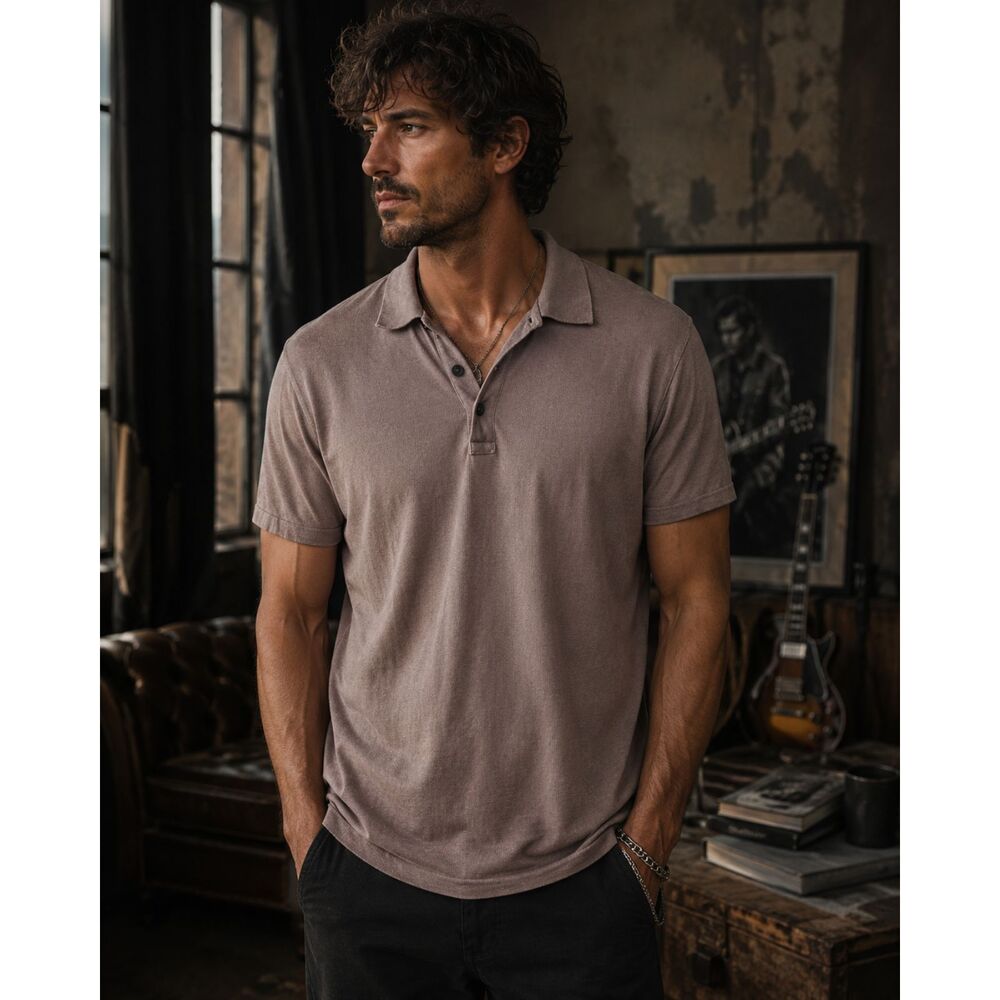 John Varvatos Pink Gray Short Sleeve Polo Shirt Top Tee   Mens Size Medium